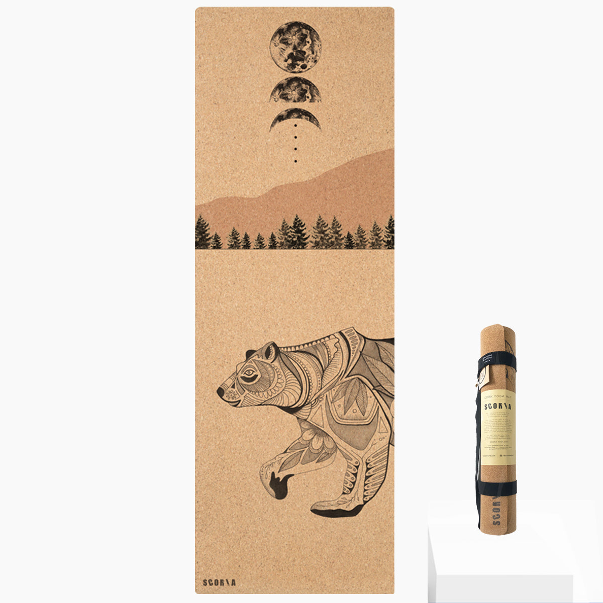 *PRE-ORDER* Night Bear Cork Yoga Mat | 3.5-4.5MM | Collab Edition - Scoria